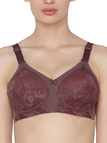 Image of Triumph International Doreen Bra For Women Non Wired Non Padded Wireless Bra Full Coverage Raschel Lace Lingerie Classic High Center Bridge Support Wide Straps Big Cup Bra for Larger Busts Pack Of 1