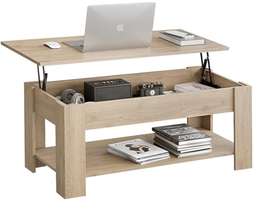 Blisswood Coffee Table With Storage, Lift Up Coffee Tables for Living Room, Wooden Coffee Table With 1 Shelf Large Hidden Storage Modern Rectangular Sofa End Lift-Top Tea Table Furniture (Oak)
