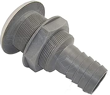 SeaLux Marine Straight 316 SS Trim Cover Grey Poly Thru-Hull/STALON Scupper Drain with Rubber Flapper for Hose Dia. 1-1/2", Flange Dia. 3-1/4" for Bayliner Boat Southco, Part Number M7-10-9005254