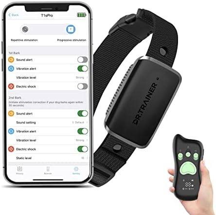 Dr.Trainer Automatic Bark Collar with Remote Control up to 2300ft, Electronic Dog Training Collar, Waterproof Dog Shock Collar for Dog with Custom Sound, APP Setting & Barking Record