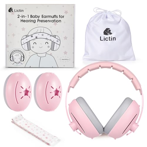 Lictin 2-in-1 Baby Earmuffs Noise Protection, Infant Noise Cancelling Headphones, Adjustable Baby Ear Protection, Star Noise Reduction Earmuffs for Babies and Toddlers up to 4 Years