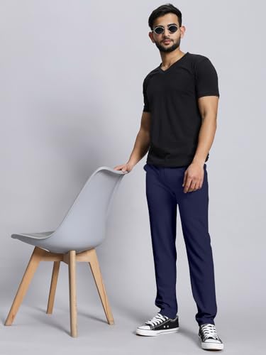 Image of VALLEY Casual Textured Slim Fit Trousers, Side Pockets