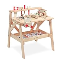 Melissa & Doug Wooden Project Solid Wood Workbench, Pretend Play, Play Sets, 3+, Gift for Boy or Girl, Wood Color