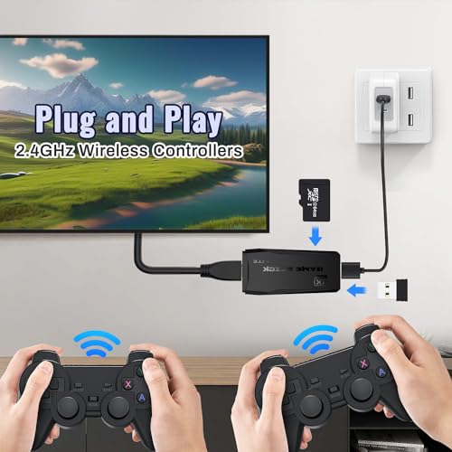 Consola retro Consola de Juegos Retro Plug and Play Game Stick TV consola de juegos con 2 controladores de juegos, 20000+ Juegos, 9 emuladores, HDMI 4K, Consola inalámbrica para Adultos y niños (128G)