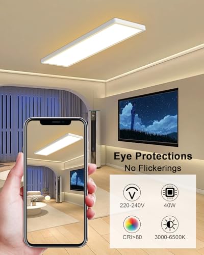 Plafonnier LED ultra-fin anti-fatigue visuelle avec télécommande