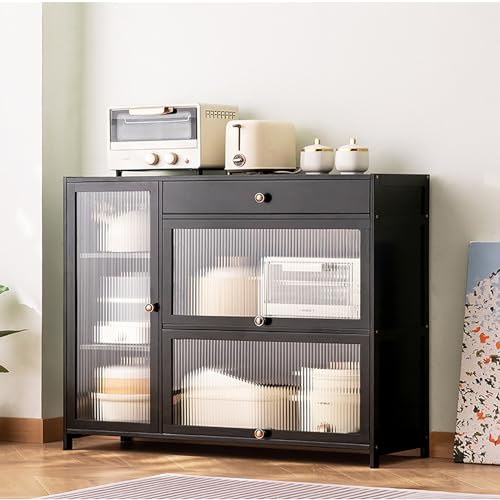 Buffet et armoire à vin noire avec grand casier de rangement