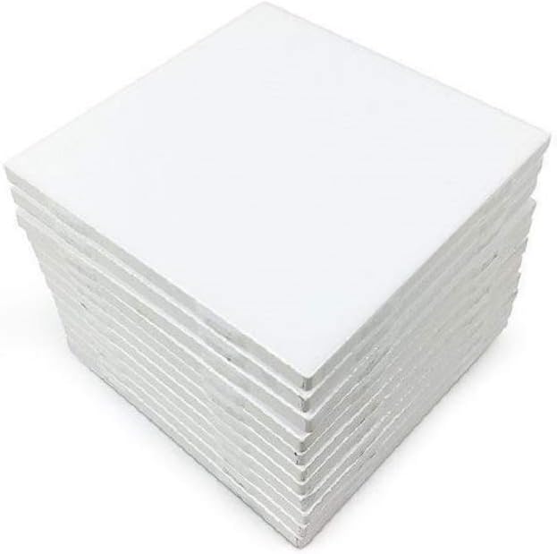 Glossy White Ceramic Tiles 4 1/4" by 4 1/4" Set of 10 with 25 Page Full Color How to Decorate Tile Guide