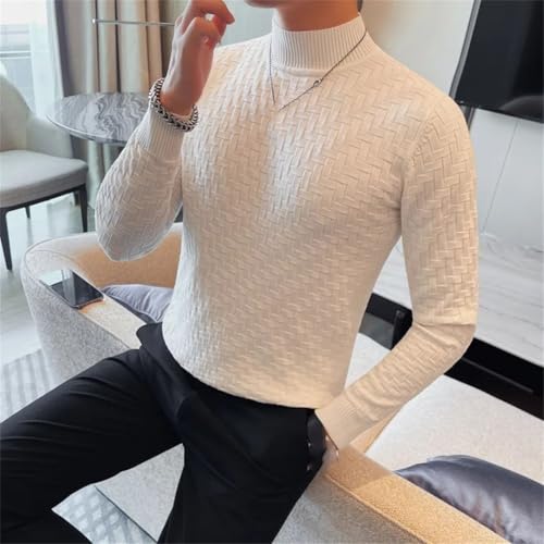 Men's Half High Collar Textured Woven Sweater Long Sleeve Slim Fit Knitted Pullover Cable Knit2