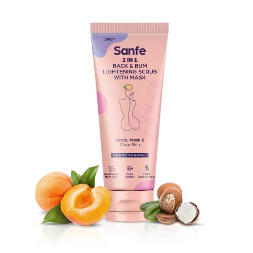 Sanfe 2 in 1 Back and Bum Lightening Scrub With Mask, Exfoliating Back and Body Scrub for Acne, Cellulite, Ingrown Hair, Bikini & Razor Bump, Helps with Moisturize Skin and Dead Skin Scars 100gms