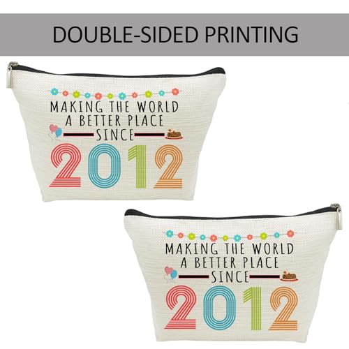 13rd Birthday Gifts for Girls, Funny 13 Year Old Gift Makeup Bag, 2012 13rd Birthday Cosmetic Bags for Her, Teens, Sister, Daughter, Niece, Granddaughter, Making The World a Better Place Since 20123