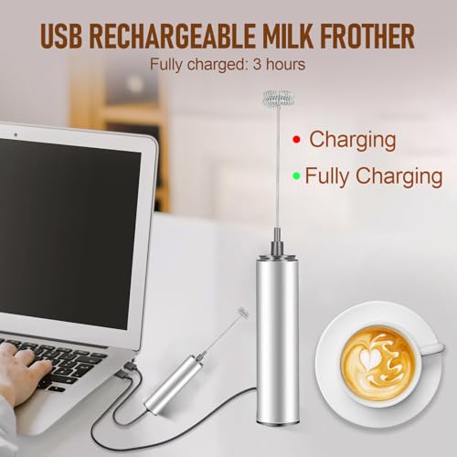 Miniatura 4 de Espumador De Leche Eléctrico Usb Recargable, Mini Batidora De Mano 3 En 1 Con 3 Cabezales Intercambiables Y 2 Velocidades, Acero Inoxidable Para Café Latte, Cappuccino Y Huevos