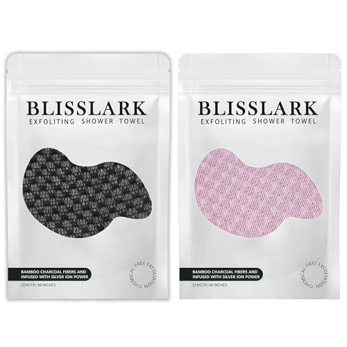 BLISSALRK Exfoliating Shower Towel 48 Premium Scrub Wash Cloth for Body Face Exfoliating Washcloth for Men and Woman (1 Black+Pink)