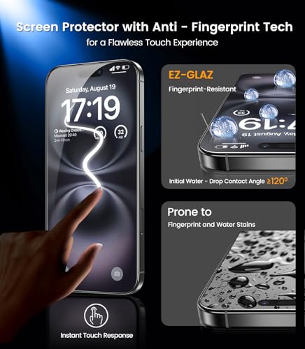 Image of EZ-GLAZ-4 Pack for iPhone 16 Screen Protector[6.9 inch] 9H+ Hardness Shatterproof Long Durable Tempered Glass Film with Flawless Fit Box, UV-enhanced adhesive, Scratch Resistant