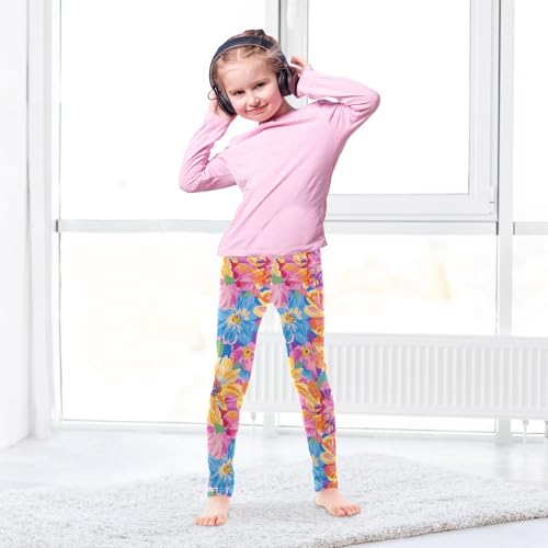 ALAZA Girls' Leggings Children's Yoga Pants Skinny Printed Dance Bright-Coloured Flower Comfortable 4T3