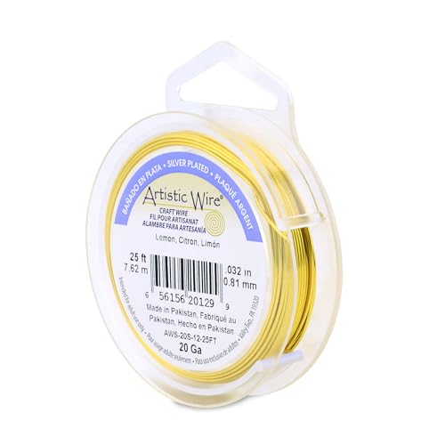 Image of Artistic Wire, 20 Gauge Silver Plated Tarnish Resistant Colored Copper Craft Wire, Lemon, 25 ft