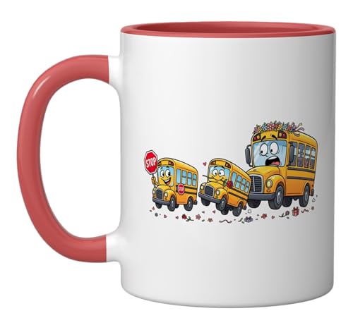 Funny School Bus Mom Mama Kids Girls Womens Mothers Day Ceramic Mug, Red/White