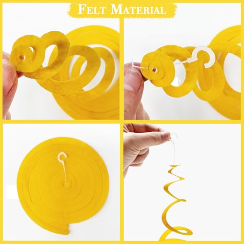 Image of 36 Pcs Green Yellow Purple Hanging Swirl Decorations Felt Swirl Streamer Spiral Ceiling Garland Banner for Mardi Gras Masquerade Theme Birthday Wedding Engagement Party Decor Supplies