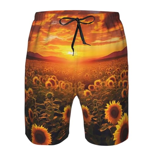 Mens Swim Trunks Quick Dry Board Shorts with Pocket Men Swim Shorts Sunflower Field Sunset Sea of Flowers Beach Bathing Suits4