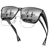 URUMQI Polarized Sunglasses Fit Over Glasses for Men Women, Oversized Square Sun Glasses UV400 Protection