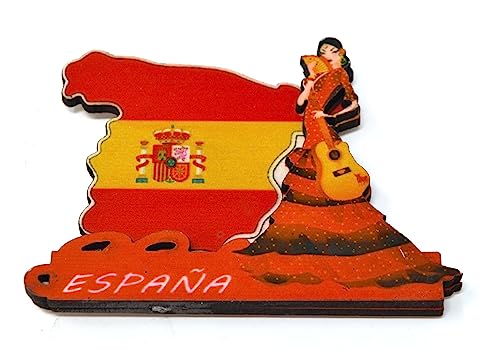 aimant de réfrigérateur. danseuse de flamenco espagnol. drapeau espagnol robe à pois avec figurine de péricon