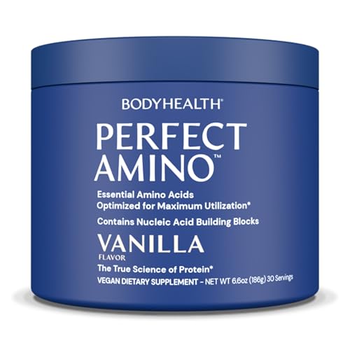 Image of BodyHealth PerfectAmino Powder - BCAA and EAA Powder for Pre and Post Workout - Amino Acid Energy Drink for Men and Women to Support Lean Muscle and Recovery - Vanilla - 30 Servings