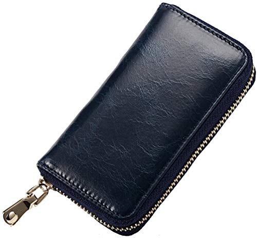 ABJING Cuir Véritable Etuis Porte Clés Classique Mode Porte-clés de Voiture Grande Capacité Sac Mini Poche Monnaie avec Bagues à Clés et Crochet Acier Inoxydable Blue Cover