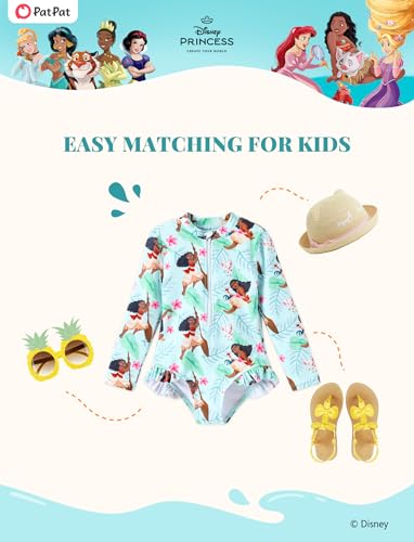 Image of Disney Frozen Stitch Princess Minnie Mouse Girls Swimsuit Long Sleeve Rashguard UPF 50 One Piece Bathing Suit Size 3M-13Y