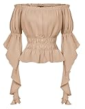 Smocked Blouse for Women Renaissance Peasant Top Ruffle Sleeve Dressy Shirt Coffee 2XL