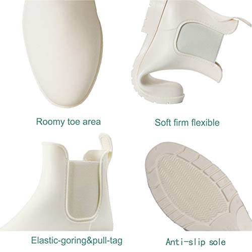 Babaka Women Rain Boots Waterproof Ankle Garden Shoes Anti-Slip Chelsea Booties White 7.5 B(M) Us #TOP4