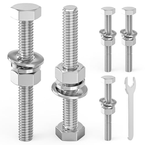Image of 5PCS 1 /2-13 x 4 304 Stainless Steel External Hex Bolt, Fully Threaded Bolt with Nut Flat & Lock Washers and Spanner