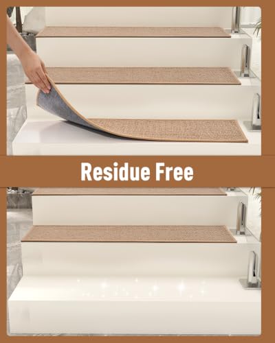 PADOOR Non Slip Peel and Stick Stair-Treads for Wooden Steps 15PCS | Self Adhesive Backing Stair-Runners for Wooden Steps Indoor, Residue Free Carpet Stair Treads for Kids and Dogs 8"x30" Beige - image 5