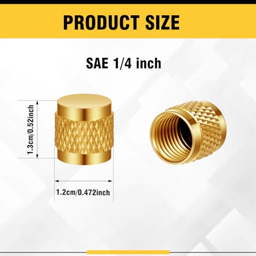 Image of Yaocom 25 Pcs 1 /4 Flare Brass Valve Cap HVAC Tool Bulk Round Compression Cap W /Neoprene Pipe O Ring Seal Refrigerant Locking Caps Plumbing Factories Supply