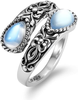 Birthstone Ring Silver Tone Moonstone Chunky Adjustable | Silver tone moonstone,chunky vintage design,boho thumb statement,adjustable size