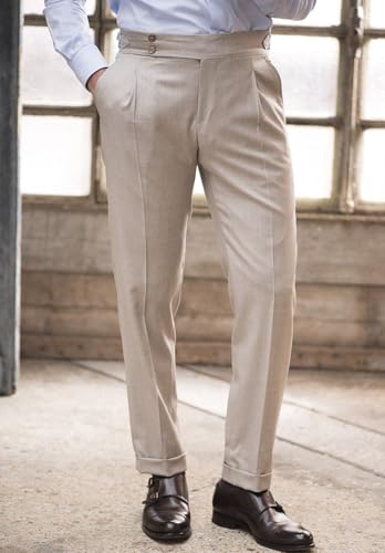 Men's Classic Fit Linen Dress Pants Slim Fit Pleated Beach Trousers for Summer Wedding Party2