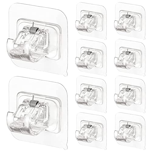 Dellx 10 PièCes SéRies Auto-AdhéSifs Supports de Tringle à Rideau Pas de Perceuse Tringles à Rideaux Supports Pas de PerçAge sans Clou Crochets RéGlables-2 Transparent