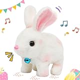 Easfan Bunny Plush Toy Jumping Spotted Rabbit Talking Hopping Ears Nose Moving Educational Plush Toy Singing Shaking Glowing Interactive Toy Electric for Toddlers Kids