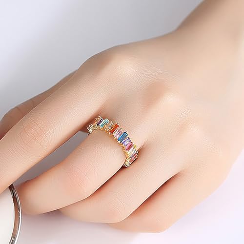 Rainbow Moissanite Eternity Band in 14K Gold, Colorful Wedding Ring for Women, Perfect for Birthday or Engagement, Size 6-93