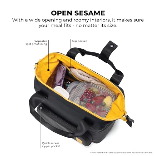 Image of MOKOBARA The Take-Out Lunch Bag - Green Spill-Proof Large & Roomy for Daily Use, Office Carry, Travel, Easy Access & Easy to Clean (Money Moves), Black