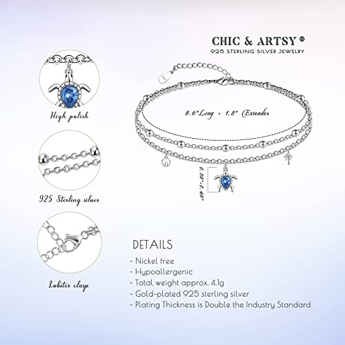 CHIC & ARTSY Women Anklets S925 Sterling Silver Cute Animal Layered Anklet Bracelet Adjustable Multilayer Beach Anklet Bracelet Summer Foot Jewelry Cable Chain 10-11 Inches - Image 6