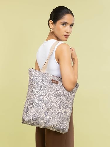 Image of ZOUK Ivy Tote Bag for Women | Handcrafted Jute Khadi with Vegan Leather Handles | Lightweight, Foldable & Travel-Friendly Everyday Carry Bag |