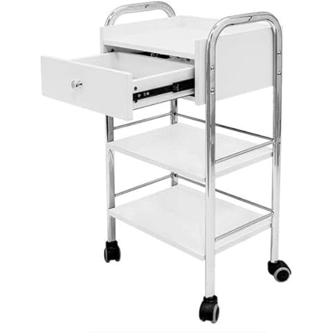 QUIRUMED Cart with Drawer and Two Wooden Shelves with Wheels, Steel Frame Cover