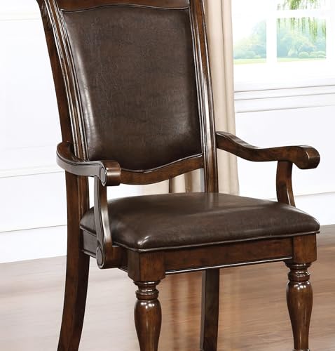 2pc Arm Chairs for Dining Room, Solid Wood, Seat, Brown Cherry, Traditional, Turned Legs Glorious Traditional Chairs, 2pc,