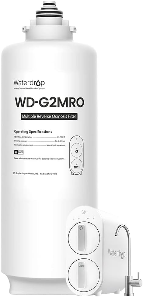 Waterdrop WD-G2MRO Reverse Osmosis Filter, Replacement for WD-G2-B, WD-G2-W, WD-G2MNR-W Reverse Osmosis System, Reduce PFAS, 2-year Lifetime