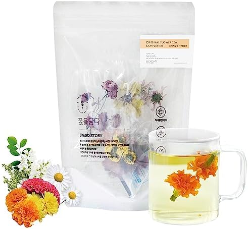 KKOKDAM Korean Tea Sampler - Original Flower Tea Sampler - Decaf Tea, Iced Tea Bags, Loose Leaf Teas, Fancy Tea Variety Pack, Blooming Tea Flowers Korean Tea Set, Unique Tea Gifts - 8 Count