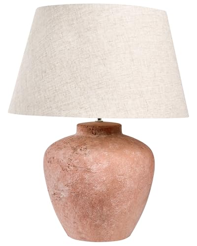 Beliani Tischlampe Keramik mit Stoffschirm braun rustikaler Terrakotta Stil Barton