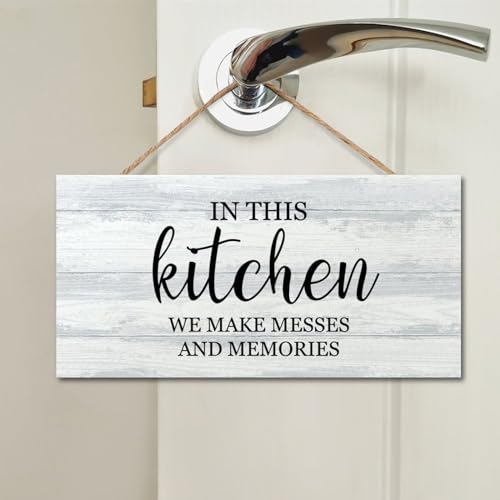 In This Kitchen We Make Messes And Memories, targa da parete in legno con citazione positiva per la famiglia, classica decorazione da parete per interni, vacanze, casa, aula e ufficio, 10 x 20 cm