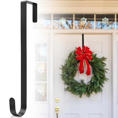 MIVITOOM Metal Wreath Hanger for Front Door - 12 Inch (30.5cm) Sturdy Over Door Hook, Universal Decor Holder for Christmas, Halloween, Wedding & Home Office Wreaths (Black,1 Pack)