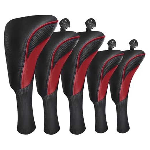 FINGER TEN Golf Club Head Covers for Woods Long Cover Driver Hybrid Fairway, Headcovers with Interchangeable No. Tag Novelty Durable Fit Woods Clubs (Carmine-5 pack (1 Driver& 2 Fairway&2 Hybrid))