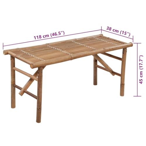 Banc pliable en bambou gain de place avec coussin imperméable fixe