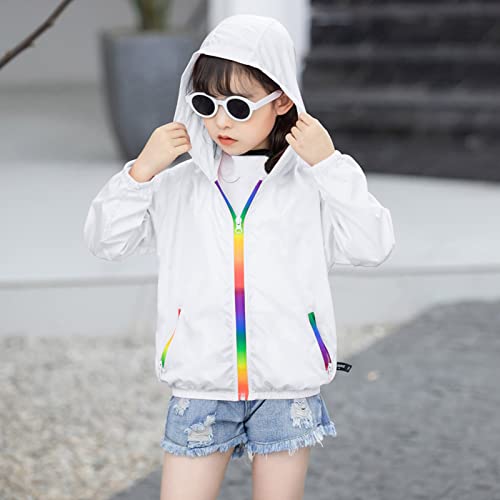 Kids Boys Girls Windcheater Hooded Jackt Colorful Zipper Lightweight Outwear Summer Long Sleeve Coat with Pockets2